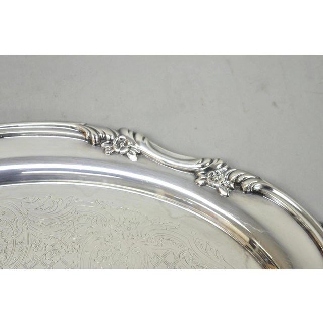 Metal Vintage Reed & Barton 1820 Victorian Silver Plated Oval Serving Platter Bar Tray For Sale - Image 7 of 16