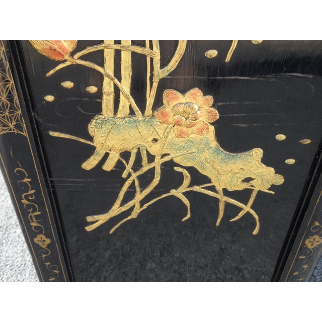 Vintage Oriental Chinese Chinoiserie Black Lacquer Cabinet W Drawers 2of2 For Sale - Image 13 of 18