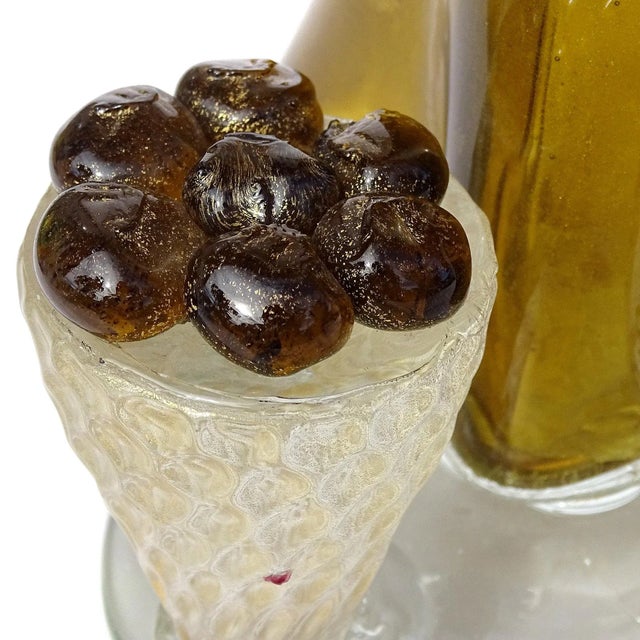Olive Murano Vintage Dark Amber Olive Gold Flecks Italian Art Glass Woman Farmer With Basket Figure Sculpture For Sale - Image 8 of 8