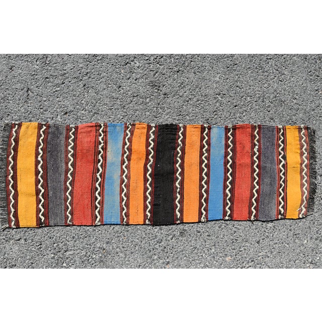 1970s 1970s Turkish Vintage Hand Knotted Stripe Desing Wool Kilim Runner Rug For Sale - Image 5 of 11