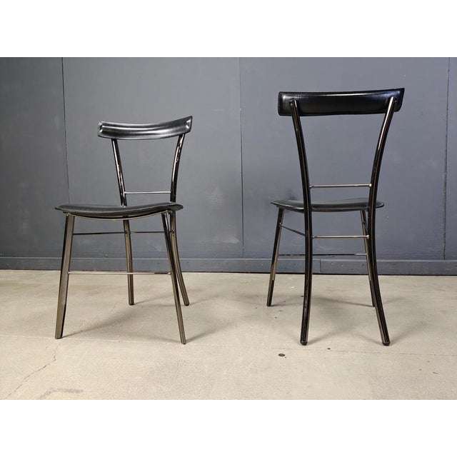 Vintage Black Leather Dining Chairs from Arrben, Italy, 1980s, Set of 4 For Sale - Image 3 of 11