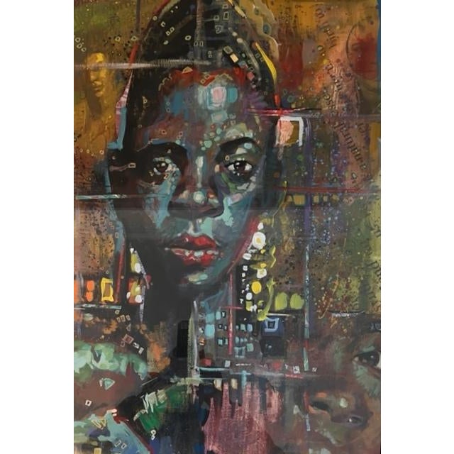 Portraiture 1990s Beautiful Black Woman Original Oil Mixed Media Artwork by Charly "Carlos" Palmer For Sale - Image 3 of 5