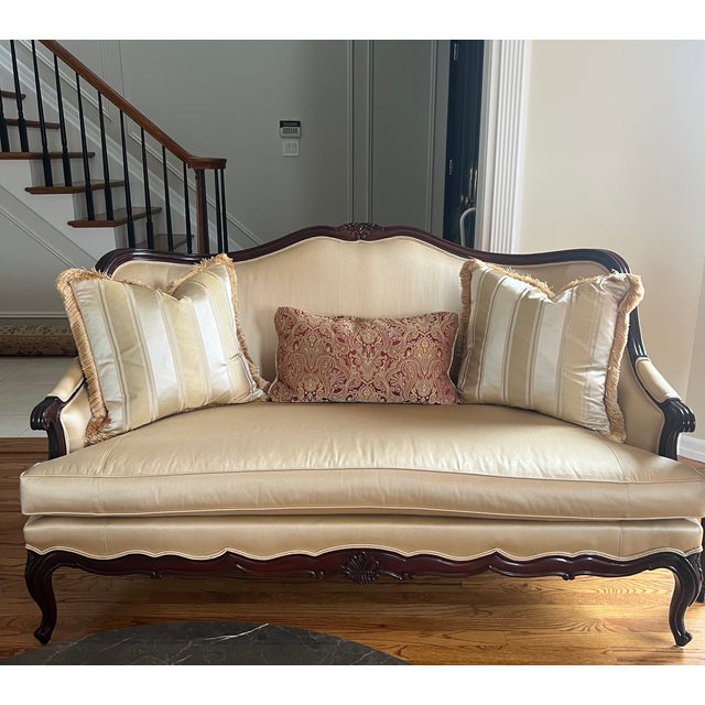Set of two Elegant Drexel Heritage French Provincial Silk Settee Beautiful Drexel Heritage settee featuring a graceful...