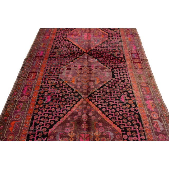 Handmade Vintage Shiraz Pink Wool Rug With Geometric Design For Sale - Image 9 of 9