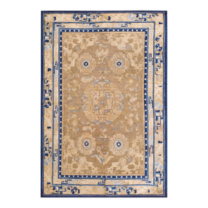 Awesome Tan-Sand Color With Small Palmette and Medallion/Crest Pattern Antique Chinese Ningxia Rug