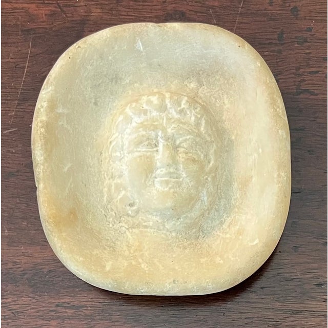 Antique 19th Century Italian Grand Tour Carved White Marble Shallow Vide Poche Dish or Paperweight With Mask Figure For Sale - Image 11 of 16