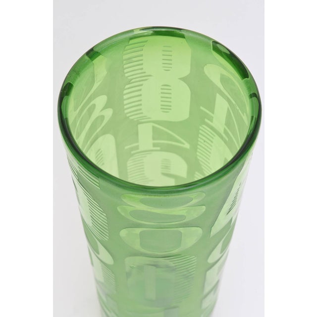 Vintage Trio of Three Graduated Frosted and Etched Numbered Glass Vases 1980's For Sale - Image 9 of 10