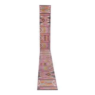 1970s Vintage Turkish Oushak Kilim Runner - Stair Tread 2'4'' X 28'3'' For Sale