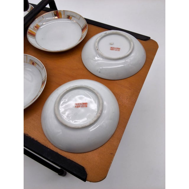 Black Rare Set of MCM Serving Plates and Wood Carry Holder Set of 9 For Sale - Image 8 of 12