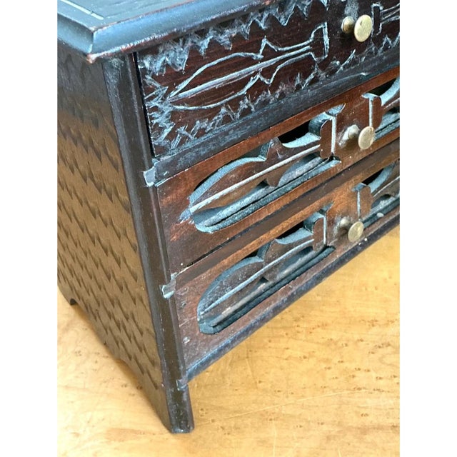 Early 20th Century Vintage Carved Wood Miniature Chest For Sale - Image 5 of 12