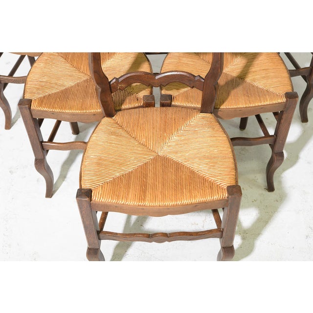 Early 20th Century Early 20th Century Louis XV Style Set of 6 Oak Rush Seat Dining Chairs For Sale - Image 5 of 5
