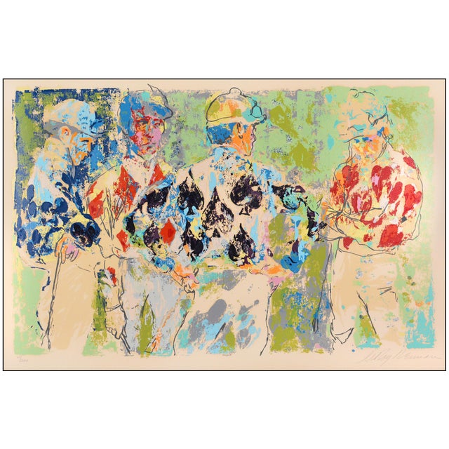 The artwork here, "Four Jockeys", is a wonderful depiction of four jockeys talking in a group, created with meticulous...