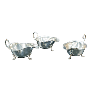 Trio of Antique Sauce Dishes, English, Silver Plated, Condiment Pots, Edwardian
