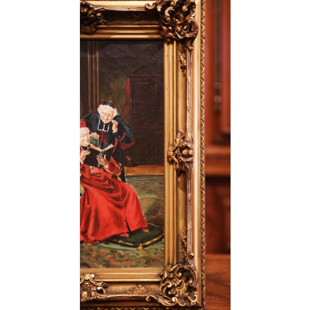 Red 19th Century French Clerical Genre Oil Painting Signed M. Valle For Sale - Image 8 of 9