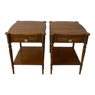 Mid 20th Century Hitchcock Traditional Stenciled Early American Maple Side Table, a Pair For Sale