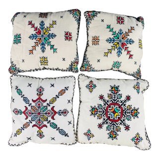 Hand Embroidered Boho Chic Small Compatible Pillows, Set of Four For Sale