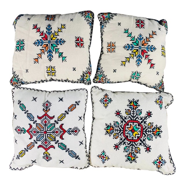 Hand Embroidered Boho Chic Small Compatible Pillows, Set of Four For Sale