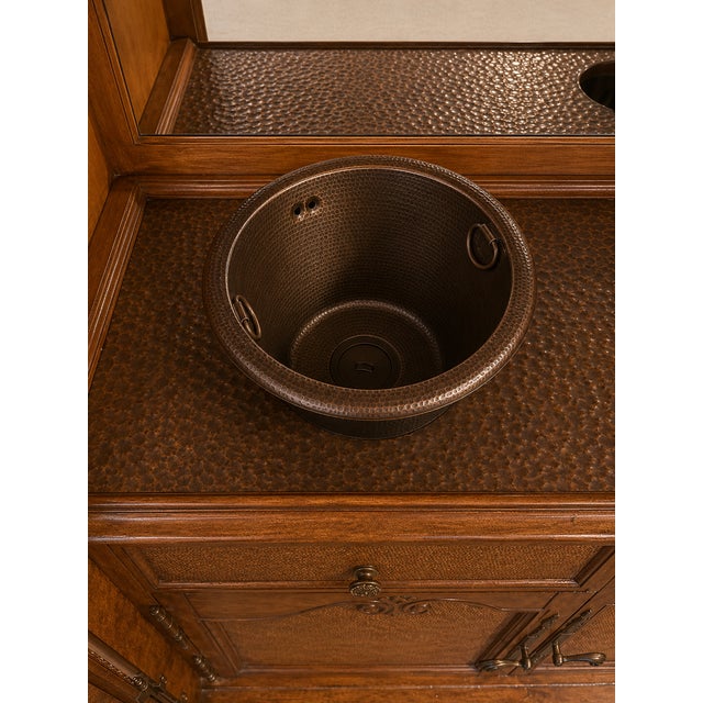Monumental Carved Wood Home Bar Armoire With Mirrored Interior, Wine Storage & Mini Fridge For Sale - Image 10 of 14