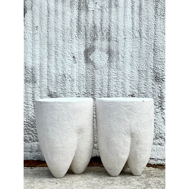 Vintage Boho Pebbled Biomorphic Low Stools - a Pair For Sale - Image 4 of 10