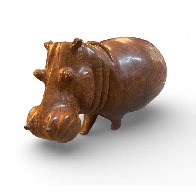 Mid-Century Modern Monumental Hand-Carved Hardwood Hippopotamus Sculpture For Sale - Image 3 of 7