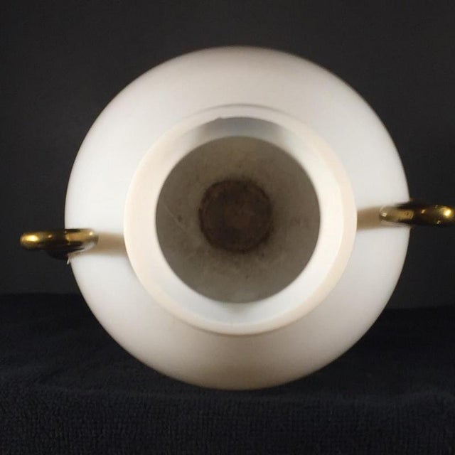 Venini Primavera in Murano, White Opaline Glass with Gilt Handles, Chiseled Bronze Base, 20th Century For Sale - Image 13 of 14