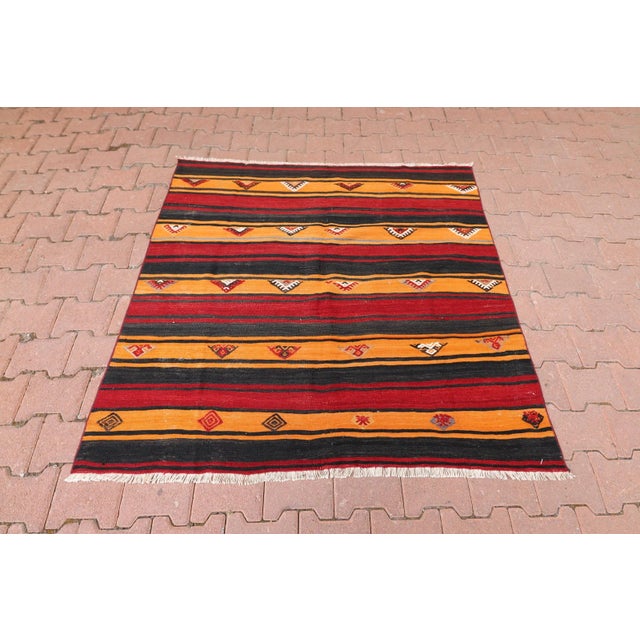 1960s Southwestern Red Striped Oushak Natural Kilim Rug For Sale - Image 13 of 13
