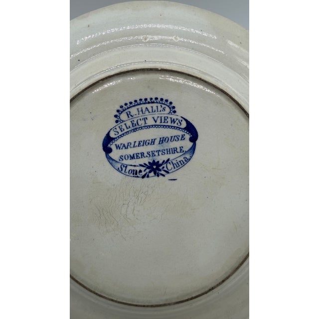 Ceramic A Blue Dark Transfer Decorated Staffordshire Plate "Warleigh House, Somersetshire", by Ralph Hall, Circa 1830's For Sale - Image 7 of 13