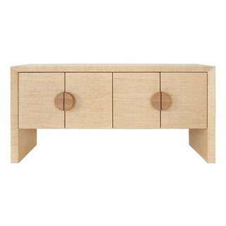Matthew Izzo Home Colt Natural Grasscloth Four Door Buffet With Cerused Oak Handles For Sale