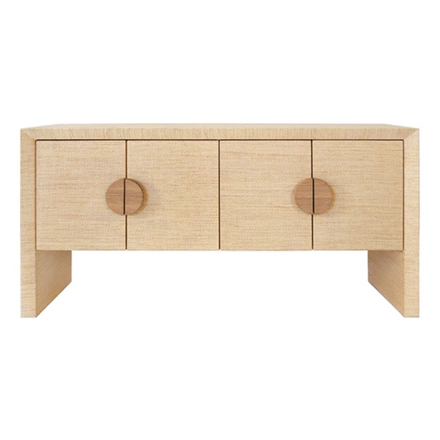 Matthew Izzo Home Colt Natural Grasscloth Four Door Buffet With Cerused Oak Handles For Sale