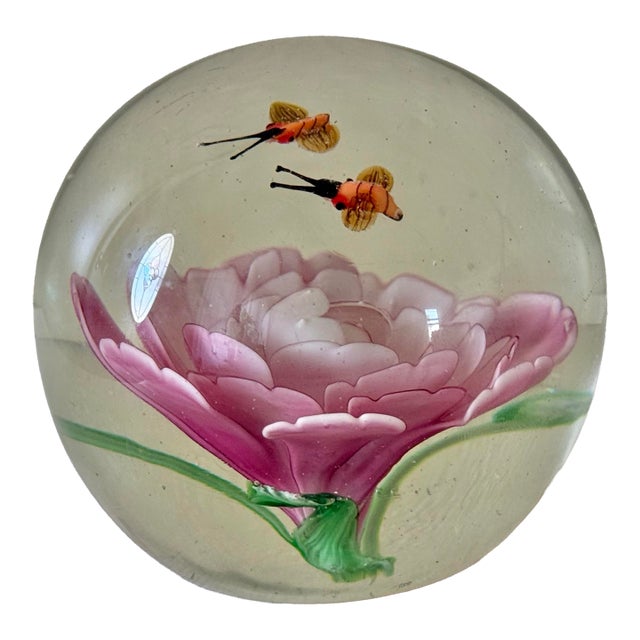 Vintage Pink Flower and Bee Paper Weight For Sale