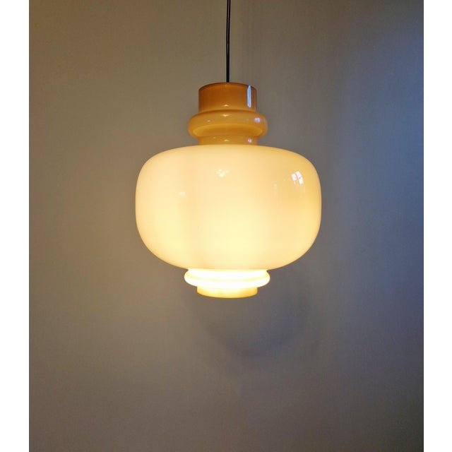 Scandinavian Pendant Light in Mustard-Colored Opaline Glass by Hans-Agne Jakobsson for Staff Leuchten, 1970s For Sale - Image 9 of 15
