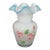 Glass Swirl Opalescent Blue Hand Painted Roses Ruffled Edge Vase 504b For Sale