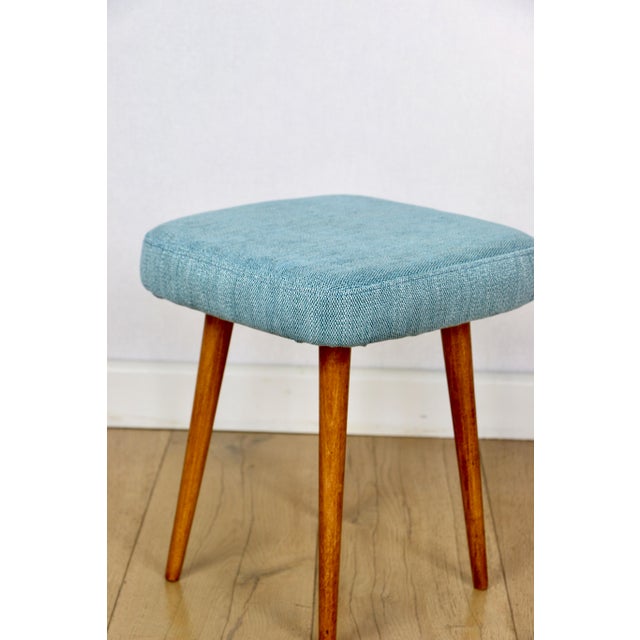 1970s Vintage Blue Turquoise Square Stool from PRL, 1970s For Sale - Image 5 of 7