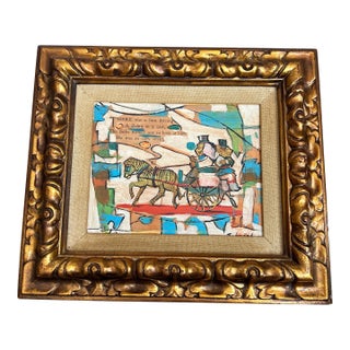 Contemporary Original Stephen Heigh Abstract Painting Over Vintage Book Page “The Lion and Zebra” in Gilt Wood Frame For Sale