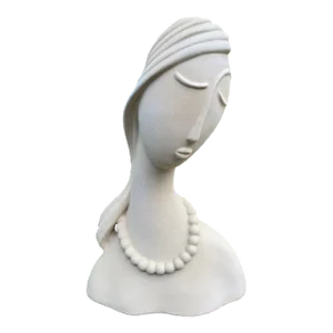 2000s Haeger Figural Bust Lady With Pearls Post Modern Art Deco Cubist Design