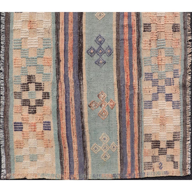 Mid 20th Century Stripe Design Turkish Vintage Flat-Weave Rug in Light Green, Purple, and Peach For Sale - Image 5 of 11
