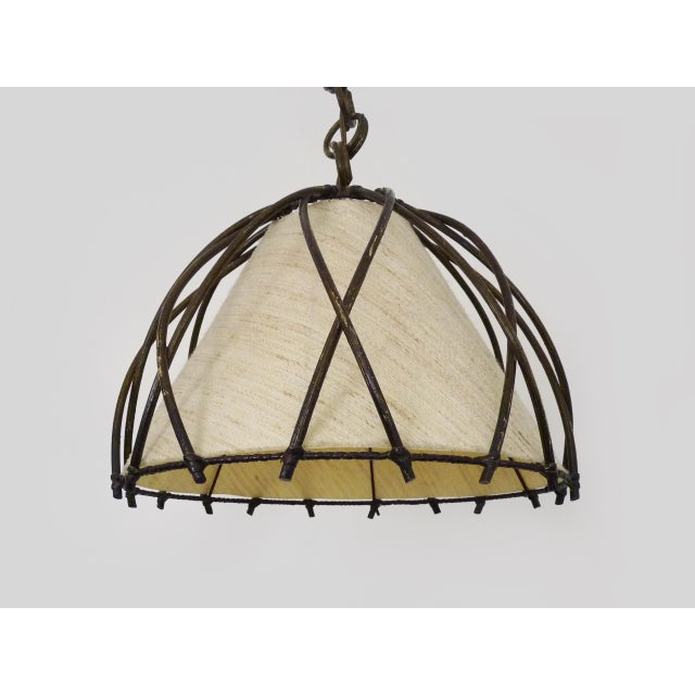 Rattan and Bamboo Pendant Light by Louis Sognot, 1950s For Sale - Image 4 of 9