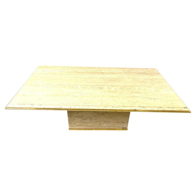 Brass and Travertine Coffee Table attributed to Fedam, 1970s For Sale - Image 12 of 12