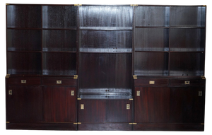 Vintage Hardwood Finish Military Campaign Bookcases, Set of 3