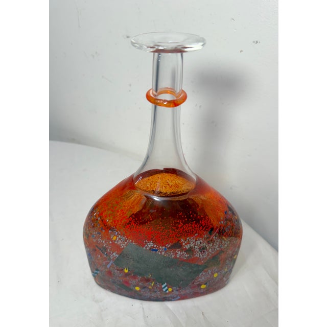 Abstract Vintage Kosta Boda Satellite Signed Bertil Vallien Red Bottle Vase Sculpture For Sale - Image 3 of 14