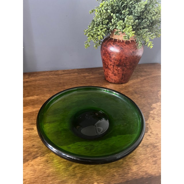 Vintage Emerald Green Heavy Art Glass Bowl For Sale - Image 11 of 12