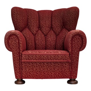 Danish Armchair in Red Wool with Oak Legs, 1950s For Sale