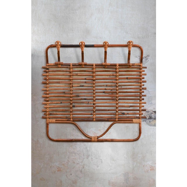 Brown Large Wall-Mounted Coat Rack in Wicker, 1960s For Sale - Image 8 of 8