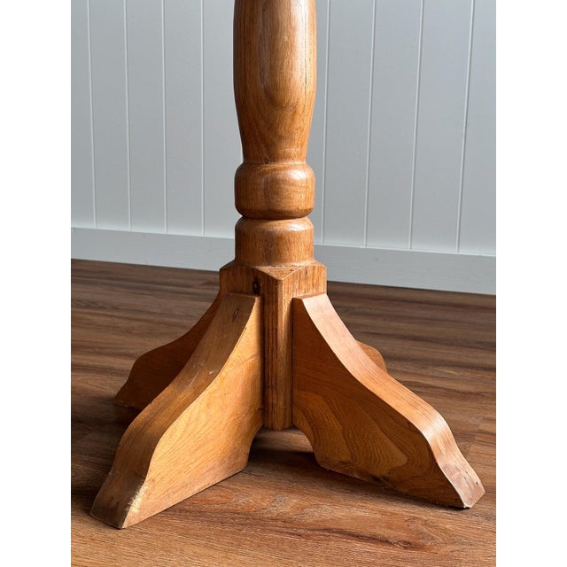 Vintage Handcrafted Oak Pedestal Game Table With Inlaid Chessboard For Sale - Image 15 of 17