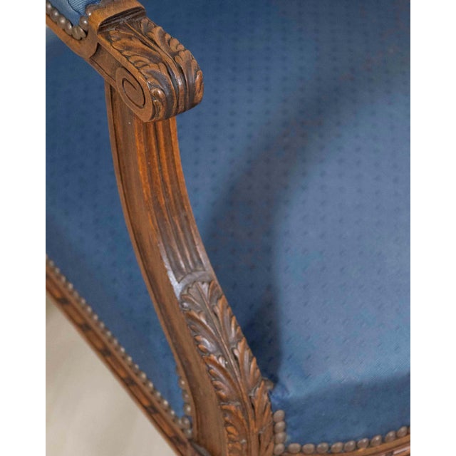 Blue Mid 20th Century Set Of Four Louis XVI Style Armchairs In Natural Wood For Sale - Image 8 of 18