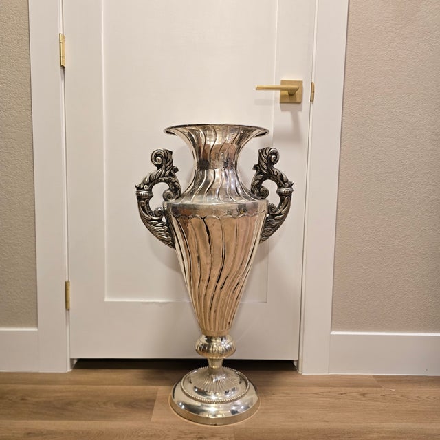 Elegant French-Style Silver-Plated Vase For Sale In Phoenix - Image 6 of 6