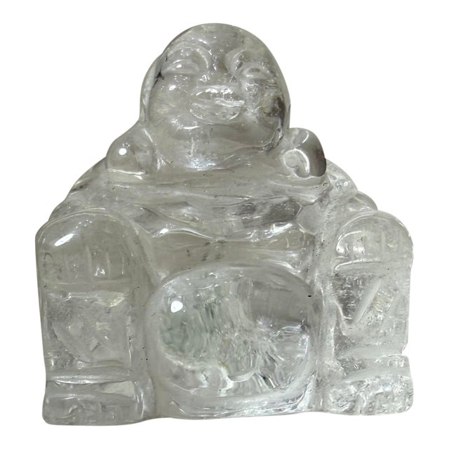 Antique Hand Carved Chinese Buddha Clear Rock Crystal Stone Sculpture Statue For Sale