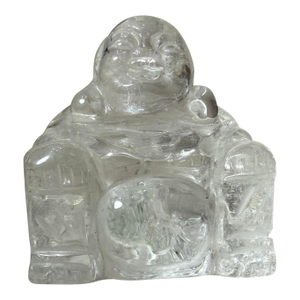 Antique Hand Carved Chinese Buddha Clear Rock Crystal Stone Sculpture Statue