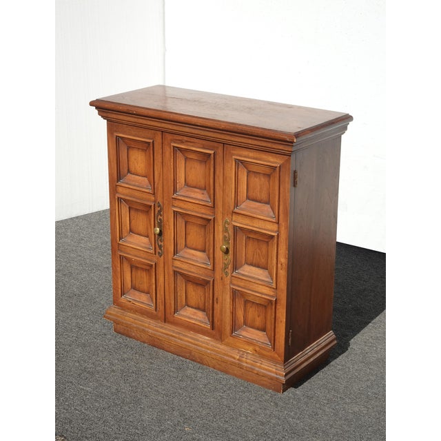 French Country Vintage French Country Brown Side Table Cabinet W Two Doors For Sale - Image 3 of 14