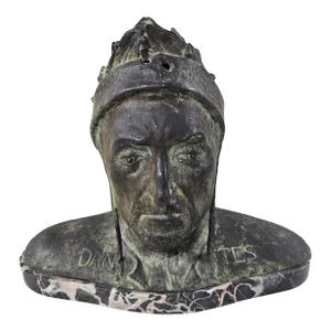 19th Century Italian Grand Tour Verdigris Bronze Bust of Dante Alighieri on Marble Plinth